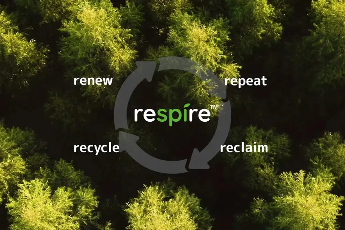 What is rPET: SPI reSPIre recycled PET line shown as a recycle, reclaim, renew, repeat loop