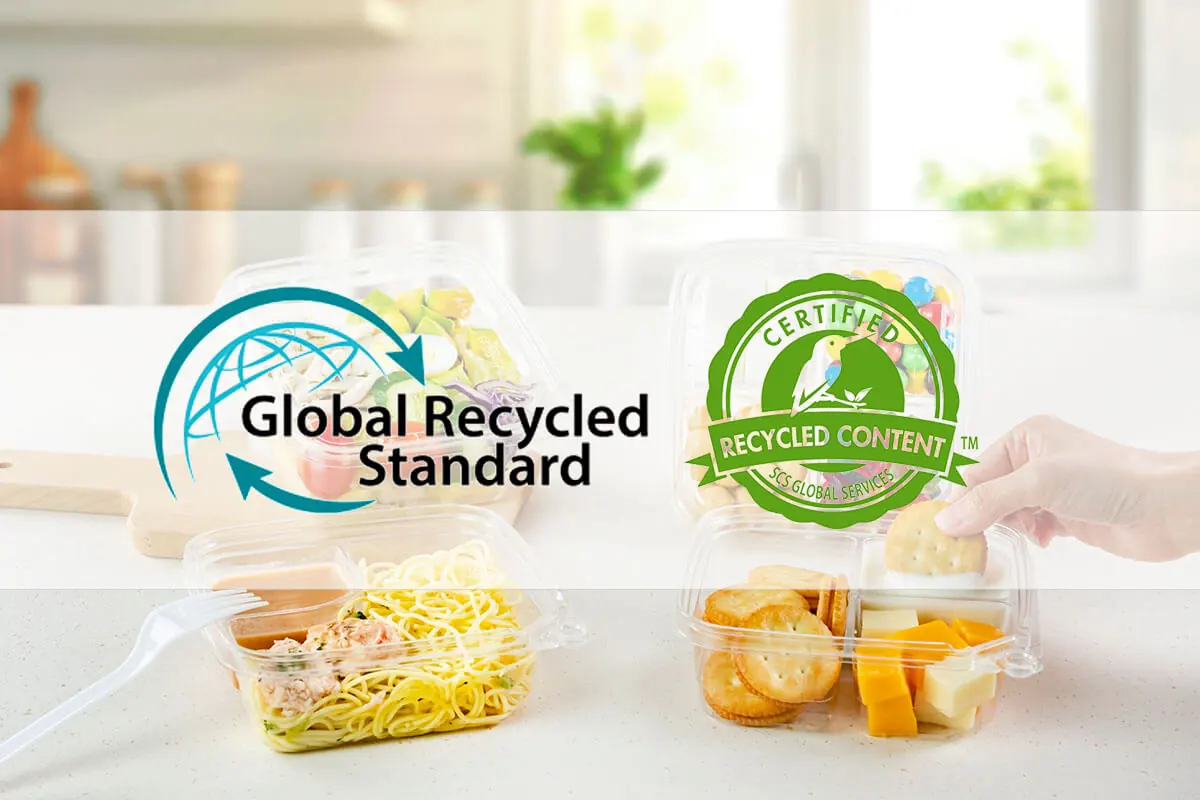 GRS and SCS recycled content certifications for rPET food packaging from a PPWR food packaging supplier